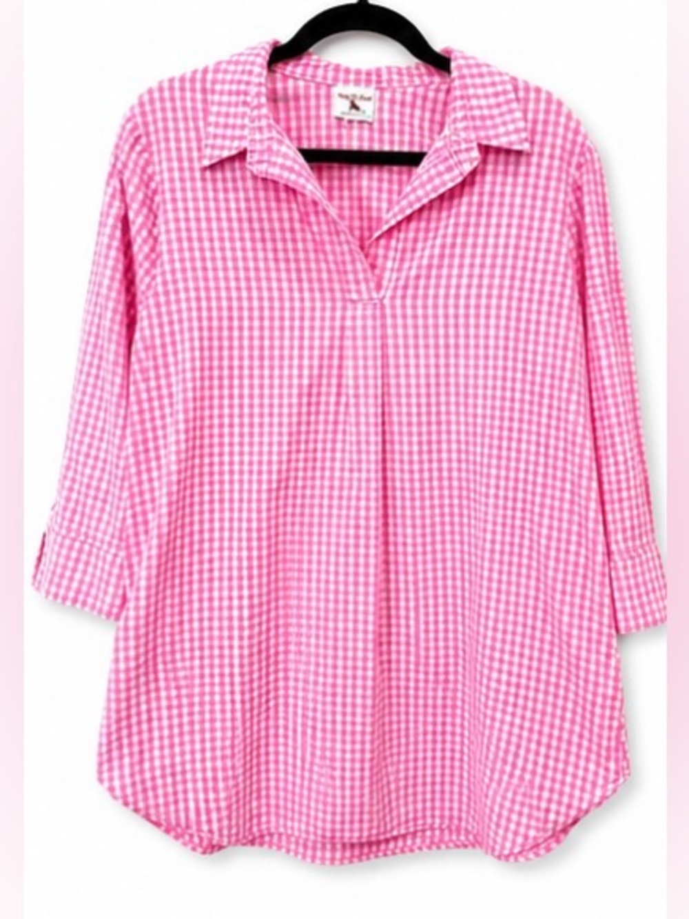 Haley & The Hound Pink Gingham Tunic Top Large 100% Cotton Made in USA